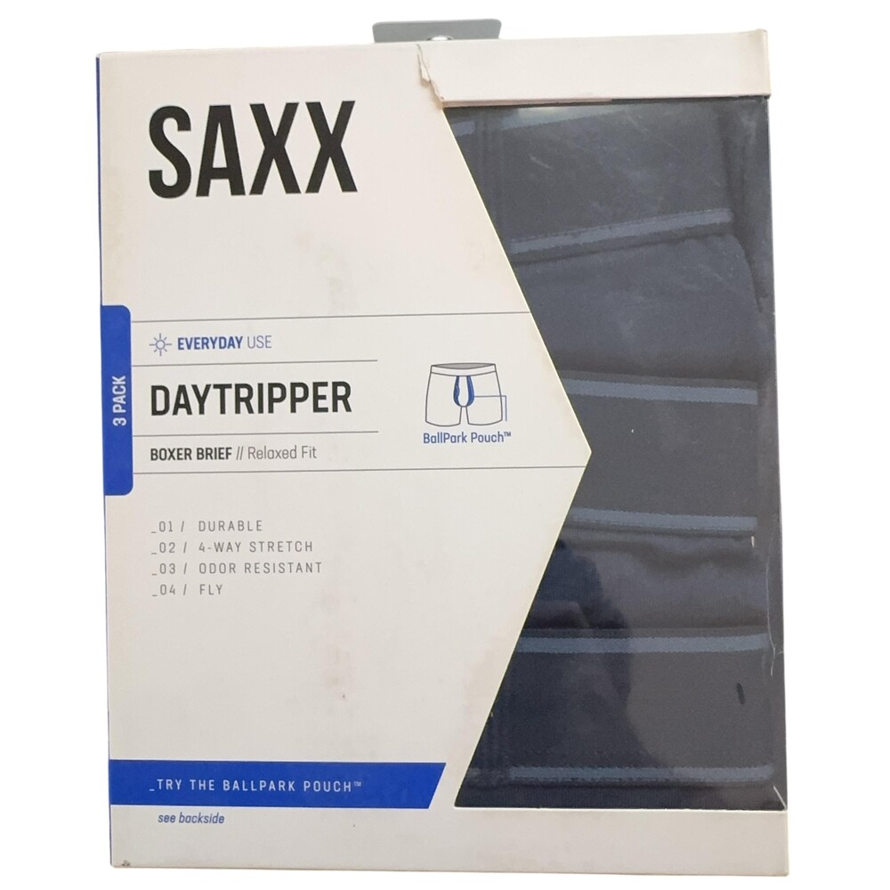Saxx Daytripper Boxer Brief Underwear Mens Small Blue Stripe 3 Pack Fly Stretch